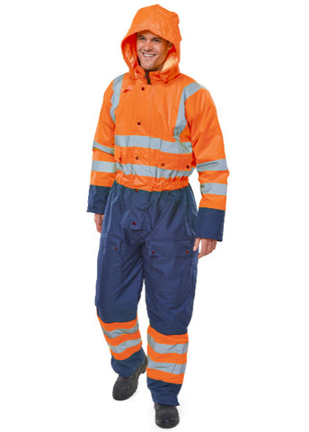 TWO TONE HIVIZ THERMAL WATERPROOF COVERALL ORANGE/NAVY